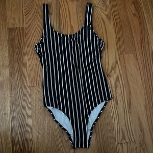 Stripped one piece bikini.
